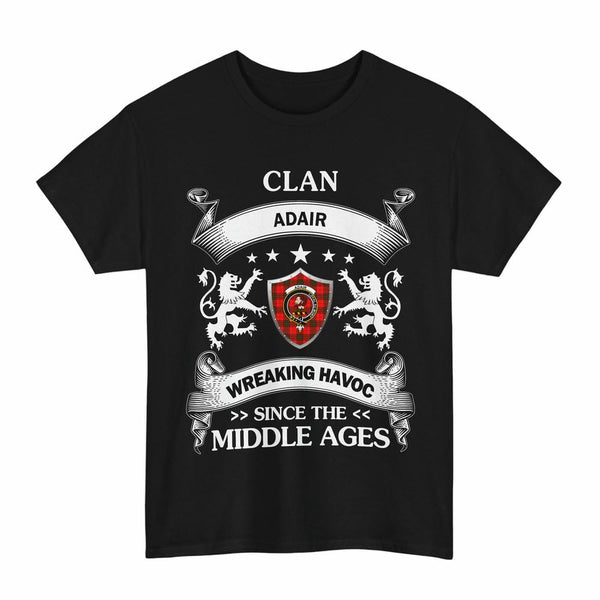 Scottish Adair Clan Crest Tartan T-Shirt Wreaking Havoc Design Tartan Plaid Black Color
