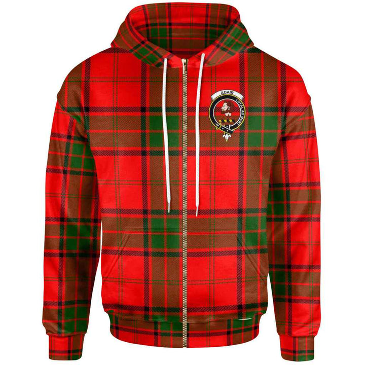 Scottish Adair Clan Crest Tartan Hoodie Zip Tartan Plaid