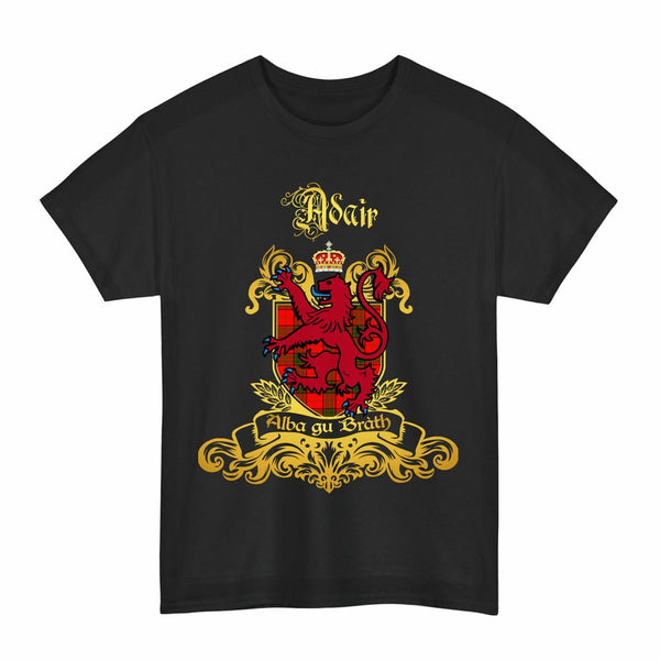 Scottish Adair Clan Tartan Lion Rampant of Scotland T-Shirt Tartan Plaid Black Color