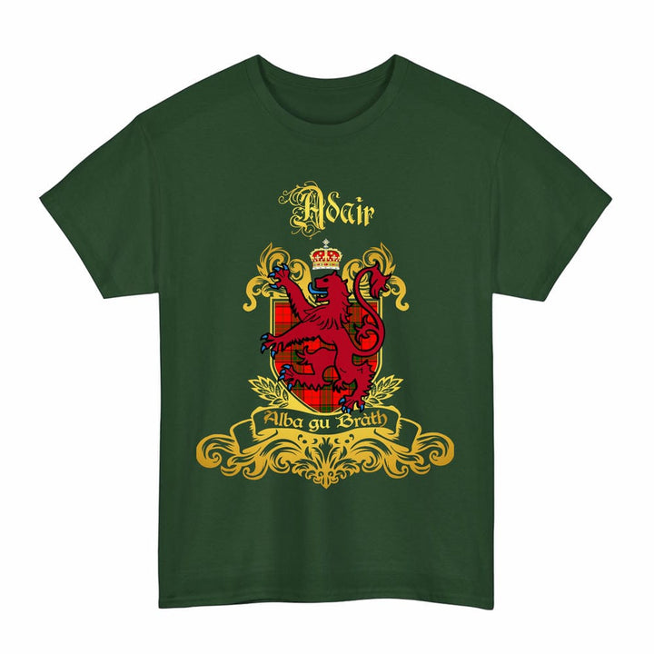 Scottish Adair Clan Tartan Lion Rampant of Scotland T-Shirt Tartan Plaid Forest Green Color