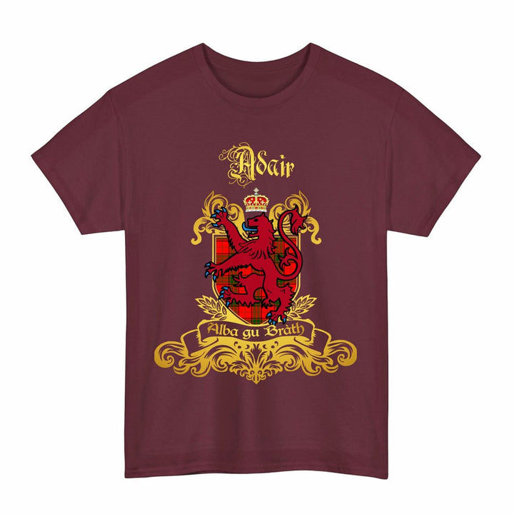 Scottish Adair Clan Tartan Lion Rampant of Scotland T-Shirt Tartan Plaid Maroon Color