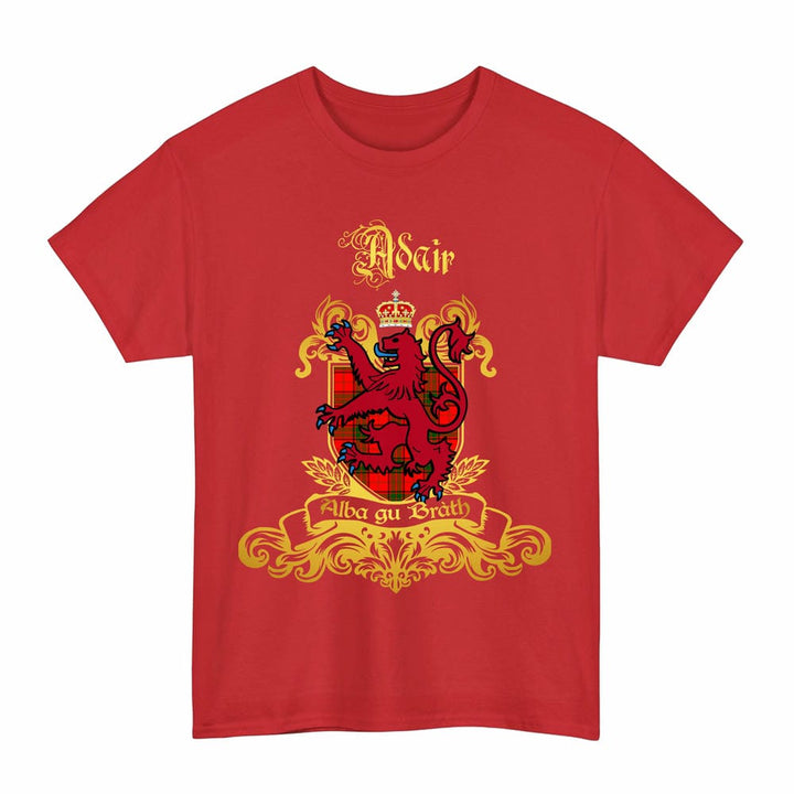 Scottish Adair Clan Tartan Lion Rampant of Scotland T-Shirt Tartan Plaid Red Color