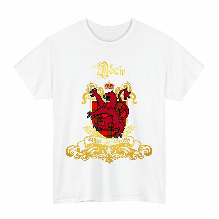 Scottish Adair Clan Tartan Lion Rampant of Scotland T-Shirt Tartan Plaid White Color
