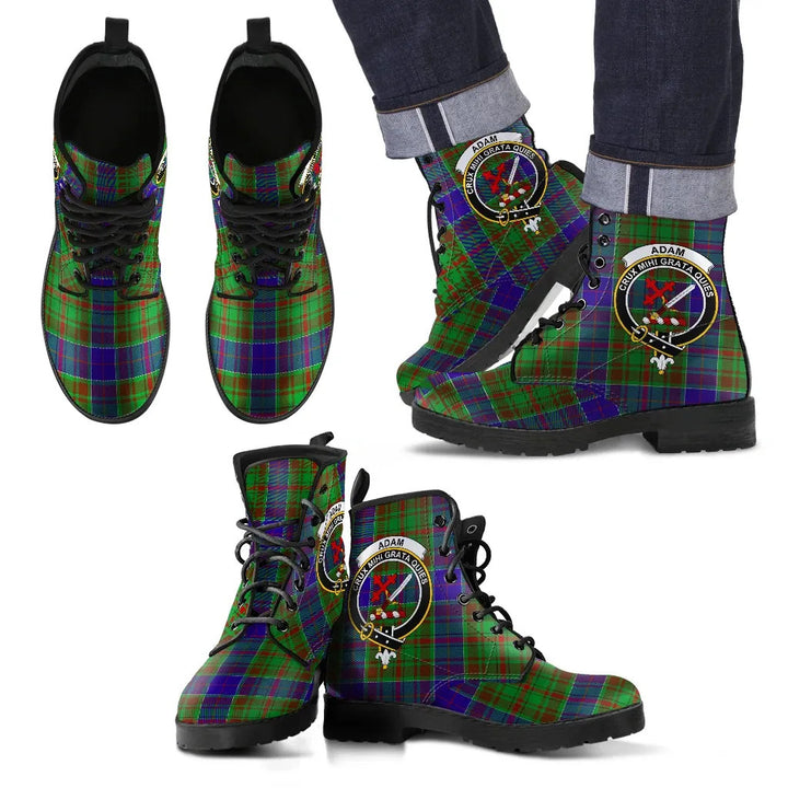 Scottish Adam Clan Crest Tartan Leather Boots