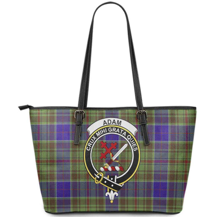 Scottish Adam Clan Crest Tartan Leather Tote Tartan Plaid