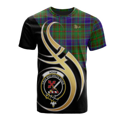 Scottish Adam Clan Crest Tartan T-Shirt Believe in Me Front Side Tartan Plaid