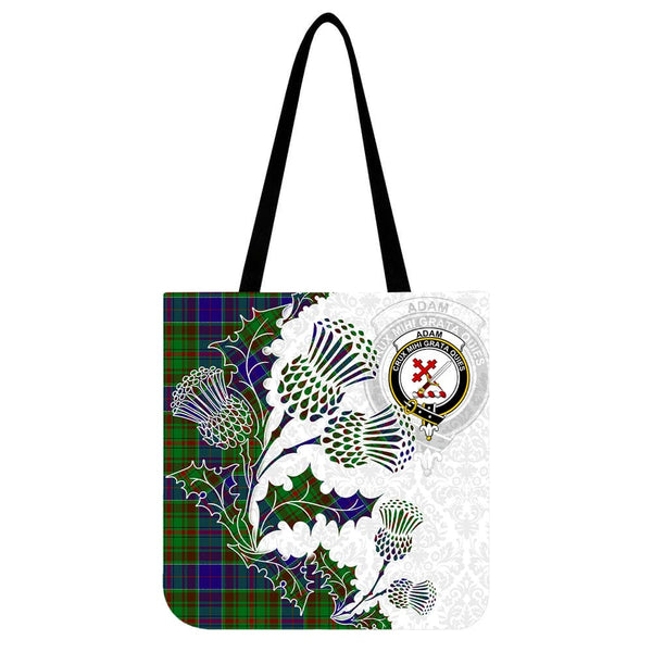 Scottish Adam Clan Crest Tartan Tote Bag - Thistle Flowers Style Tartan Plaid 1