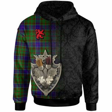 Scottish Adam Clan Tartan Hoodie - Half Thistle Flowers Celtic Design Front Side Tartan Plaid