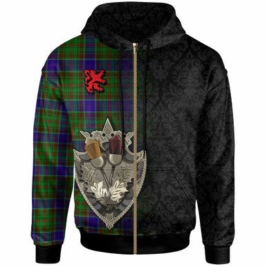 Scottish Adam Clan Tartan Hoodie - Half Thistle Flowers Celtic Design Zip-up Tartan Plaid