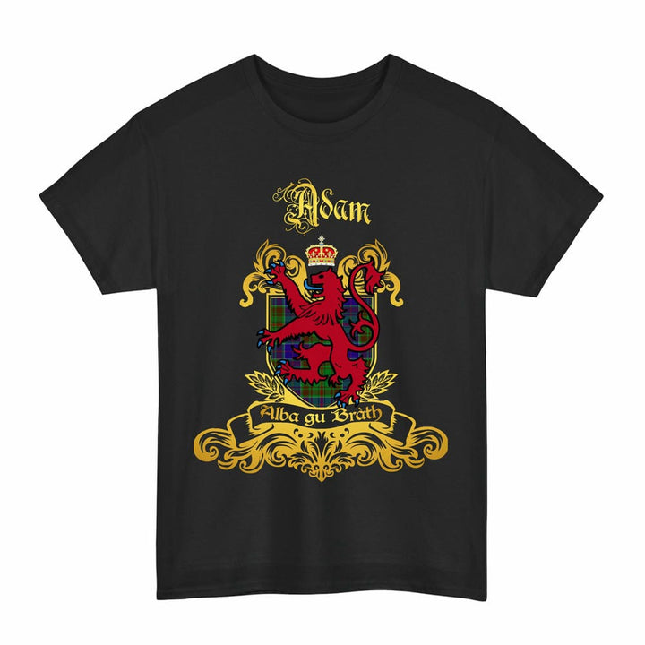 Scottish Adam Clan Tartan Lion Rampant of Scotland T-Shirt Tartan Plaid Black Color