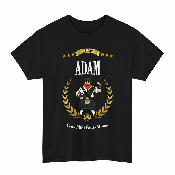 Scottish Adam Clan Tartan T-Shirt - Motto Scotsman Tartan Plaid Black Color