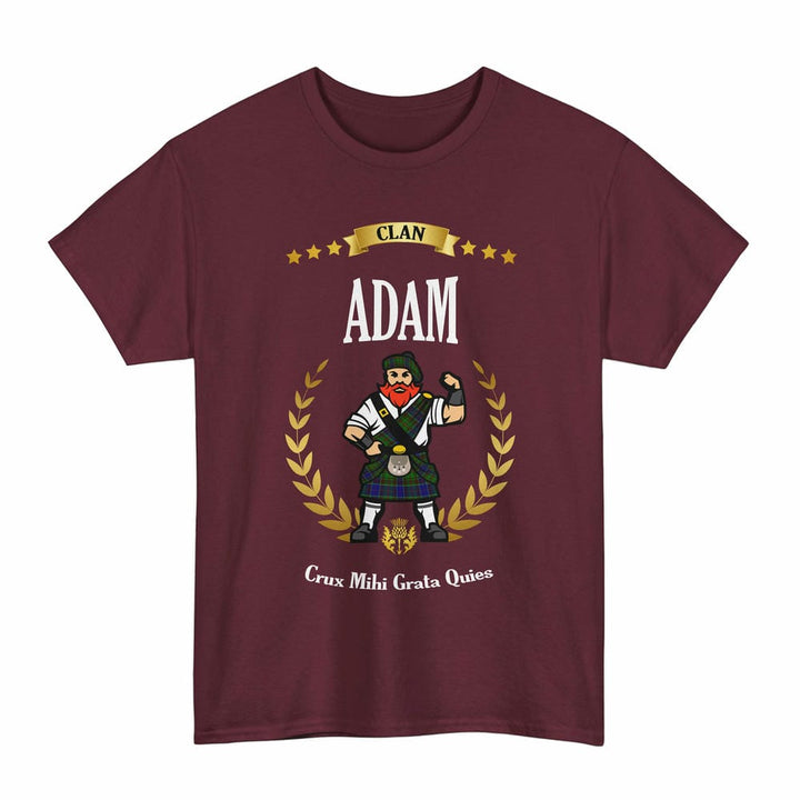 Scottish Adam Clan Tartan T-Shirt - Motto Scotsman Tartan Plaid Maroon Color
