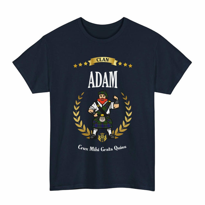 Scottish Adam Clan Tartan T-Shirt - Motto Scotsman Tartan Plaid Navy Color