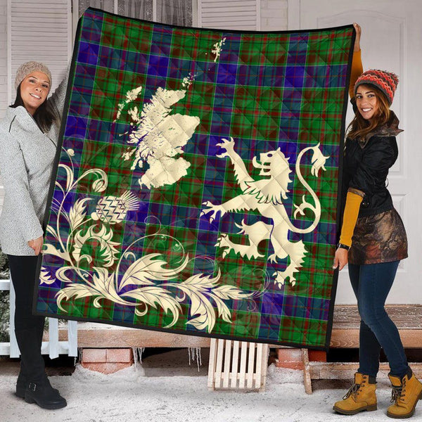Scottish Adam Clan Tartan Quilt Rampant Lion with Thistle Tartan Plaid 2