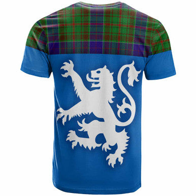 Scottish Adam Clan Tartan T-Shirt - Lion Rampant of Scotland With Flag Back Side Tartan Plaid