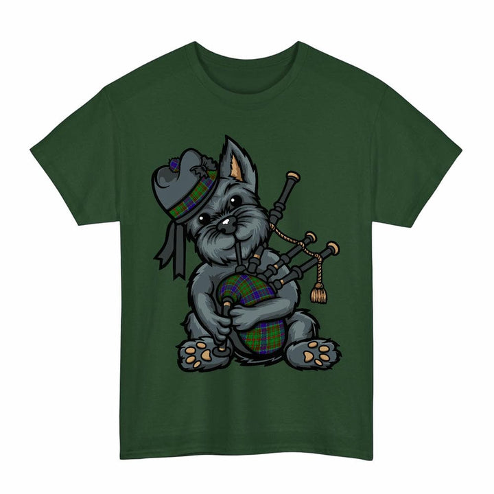 Scottish Adam Clan Tartan Terrier Bagpipes T-Shirt Tartan Plaid Forest Green Color