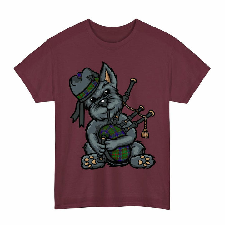 Scottish Adam Clan Tartan Terrier Bagpipes T-Shirt Tartan Plaid Maroon Color