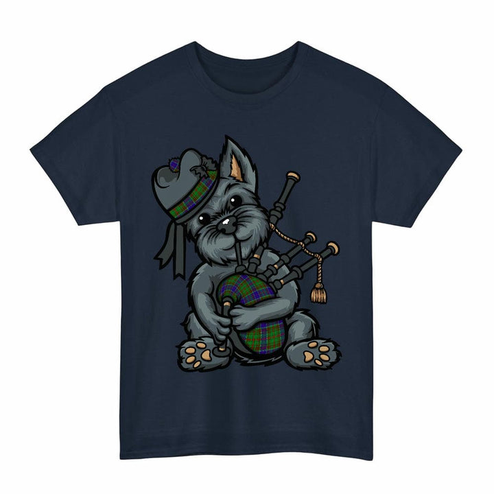 Scottish Adam Clan Tartan Terrier Bagpipes T-Shirt Tartan Plaid Navy Color