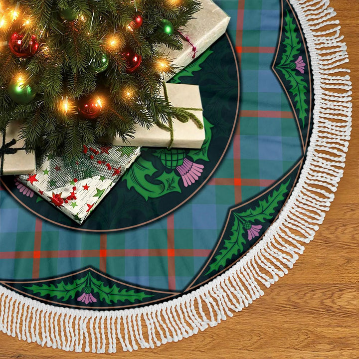Scottish Agnew Ancient Clan Tartan Christmas Tree Skirt Old Scottish Thistle Flower Tassels Tartan Plaid 2