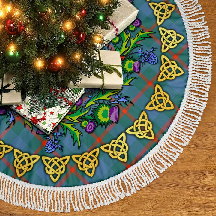 Scottish Agnew Ancient Clan Tartan Thistle Celtic Knot Christmas Tree Skirt Tassels Tartan Plaid 2