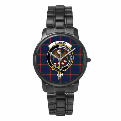 Scottish Agnew Clan Crest Tartan Folding Clasp Steel Quartz Watches Tartan Plaid Black 1