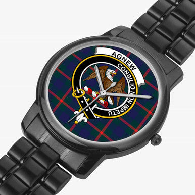 Scottish Agnew Clan Crest Tartan Folding Clasp Steel Quartz Watches Tartan Plaid Black 2