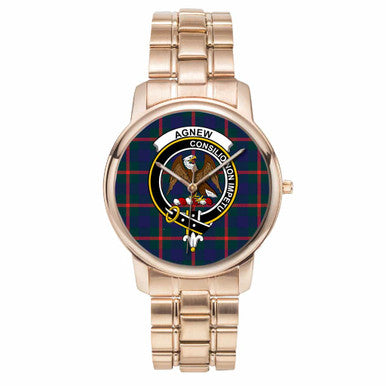 Scottish Agnew Clan Crest Tartan Folding Clasp Steel Quartz Watches Tartan Plaid Rose Gold 1