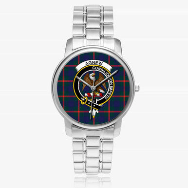 Scottish Agnew Clan Crest Tartan Folding Clasp Steel Quartz Watches Tartan Plaid Silver 1