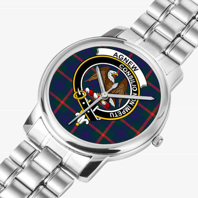 Scottish Agnew Clan Crest Tartan Folding Clasp Steel Quartz Watches Tartan Plaid Silver 2