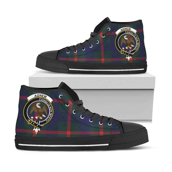 Scottish Agnew Clan Crest Tartan High Top Shoes Black Sole Tartan Plaid