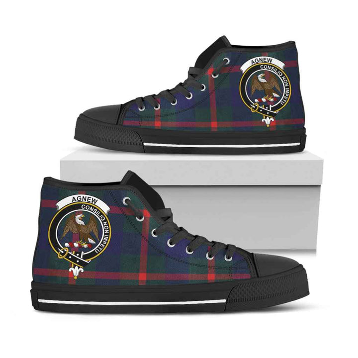 Scottish Agnew Clan Crest Tartan High Top Shoes Black Sole Tartan Plaid