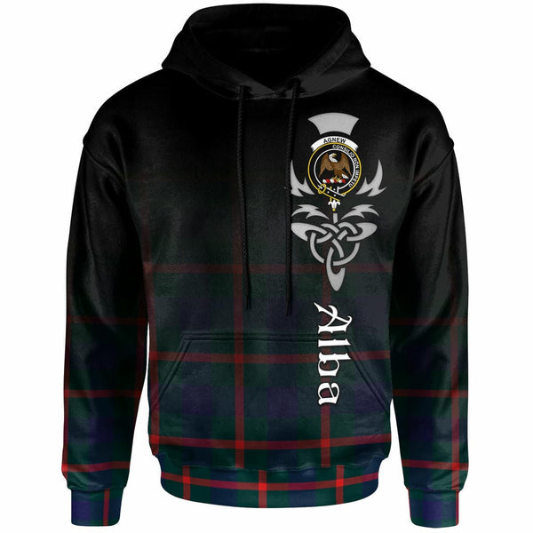 Scottish Agnew Clan Crest Tartan Hoodie - Alba Gu Brath Family Crest Celtic Inspired Front Side Tartan Plaid