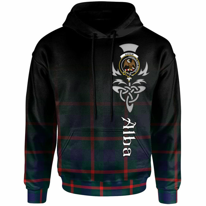 Scottish Agnew Clan Crest Tartan Hoodie - Alba Gu Brath Family Crest Celtic Inspired Front Side Tartan Plaid