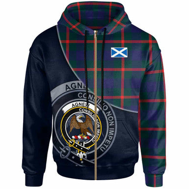 Scottish Agnew Clan Crest Tartan Hoodie - Bend Style Zip-up Tartan Plaid