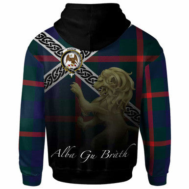 Scottish Agnew Clan Crest Tartan Hoodie - Scotland Lion Back Side Tartan Plaid