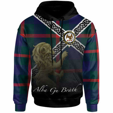 Scottish Agnew Clan Crest Tartan Hoodie - Scotland Lion Front Side Tartan Plaid