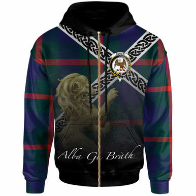 Scottish Agnew Clan Crest Tartan Hoodie - Scotland Lion Zip-up Tartan Plaid