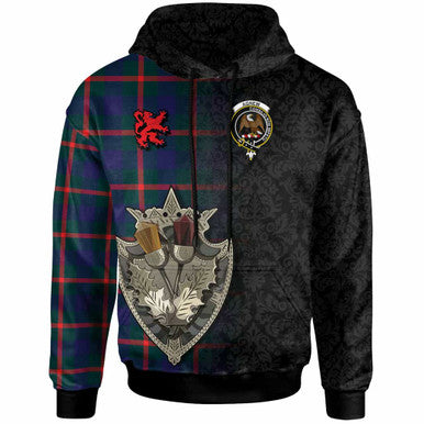 Scottish Agnew Clan Crest Tartan Hoodie - Half Thistle Flowers Celtic Design Front Side Tartan Plaid
