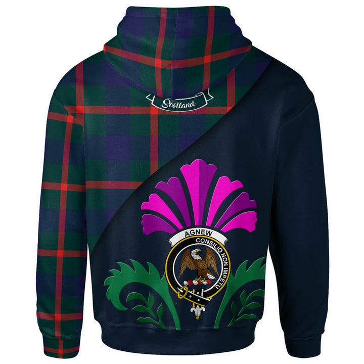 Scottish Agnew Clan Crest Tartan Hoodie - Scotland Thistle Style Back Side Tartan Plaid