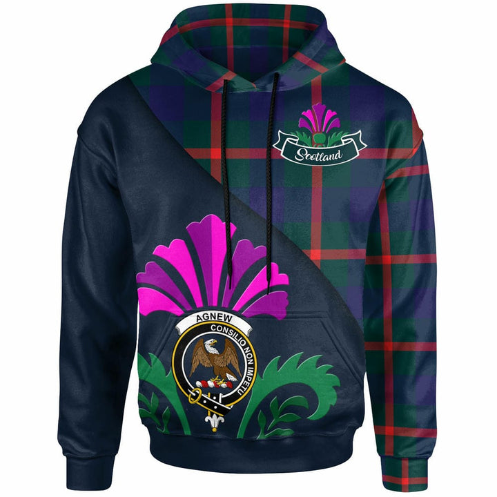 Scottish Agnew Clan Crest Tartan Hoodie - Scotland Thistle Style Front Side Tartan Plaid