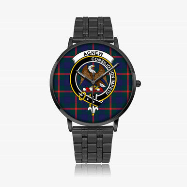Scottish Agnew Clan Crest Tartan Instafamous Steel Quartz Watches Tartan Plaid Black 1