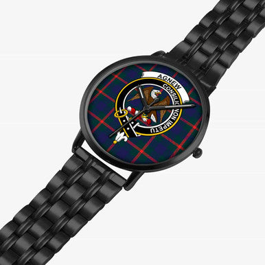 Scottish Agnew Clan Crest Tartan Instafamous Steel Quartz Watches Tartan Plaid Black 2