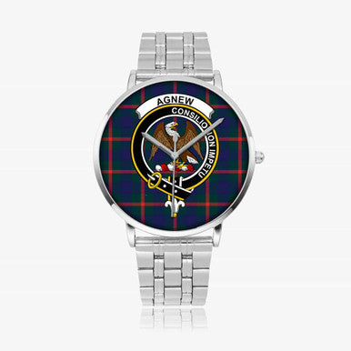 Scottish Agnew Clan Crest Tartan Instafamous Steel Quartz Watches Tartan Plaid Silver 1