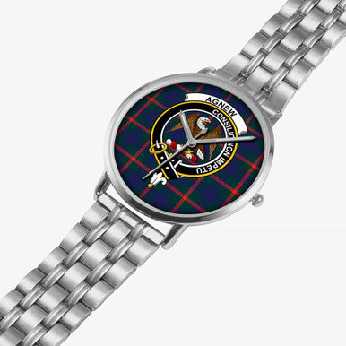 Scottish Agnew Clan Crest Tartan Instafamous Steel Quartz Watches Tartan Plaid Silver 2