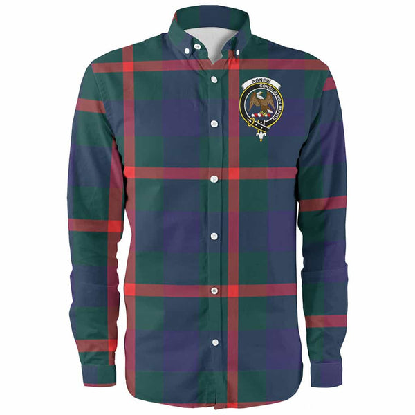 Scottish Agnew Clan Crest Tartan Long Sleeve Shirt Front Side Tartan Plaid