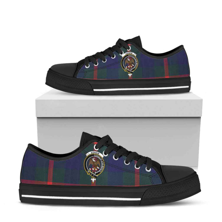 Scottish Agnew Clan Crest Tartan Low Top Shoes Tartan Plaid Black