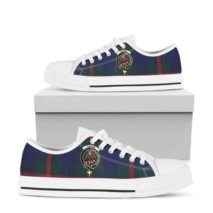 Scottish Agnew Clan Crest Tartan Low Top Shoes Tartan Plaid White