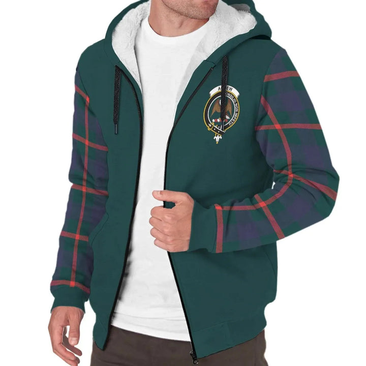 Scottish Agnew Clan Crest Tartan Plaid Sleeve Sherpa Hoodie