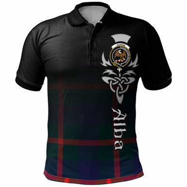 Scottish Agnew Clan Crest Tartan Polo Shirt - Alba Gu Brath Family Crest Celtic Inspired Front Side Tartan Plaid