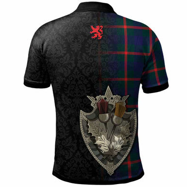Scottish Agnew Clan Crest Tartan Polo Shirt - Half Thistle Flowers Celtic Design Back Side Tartan Plaid